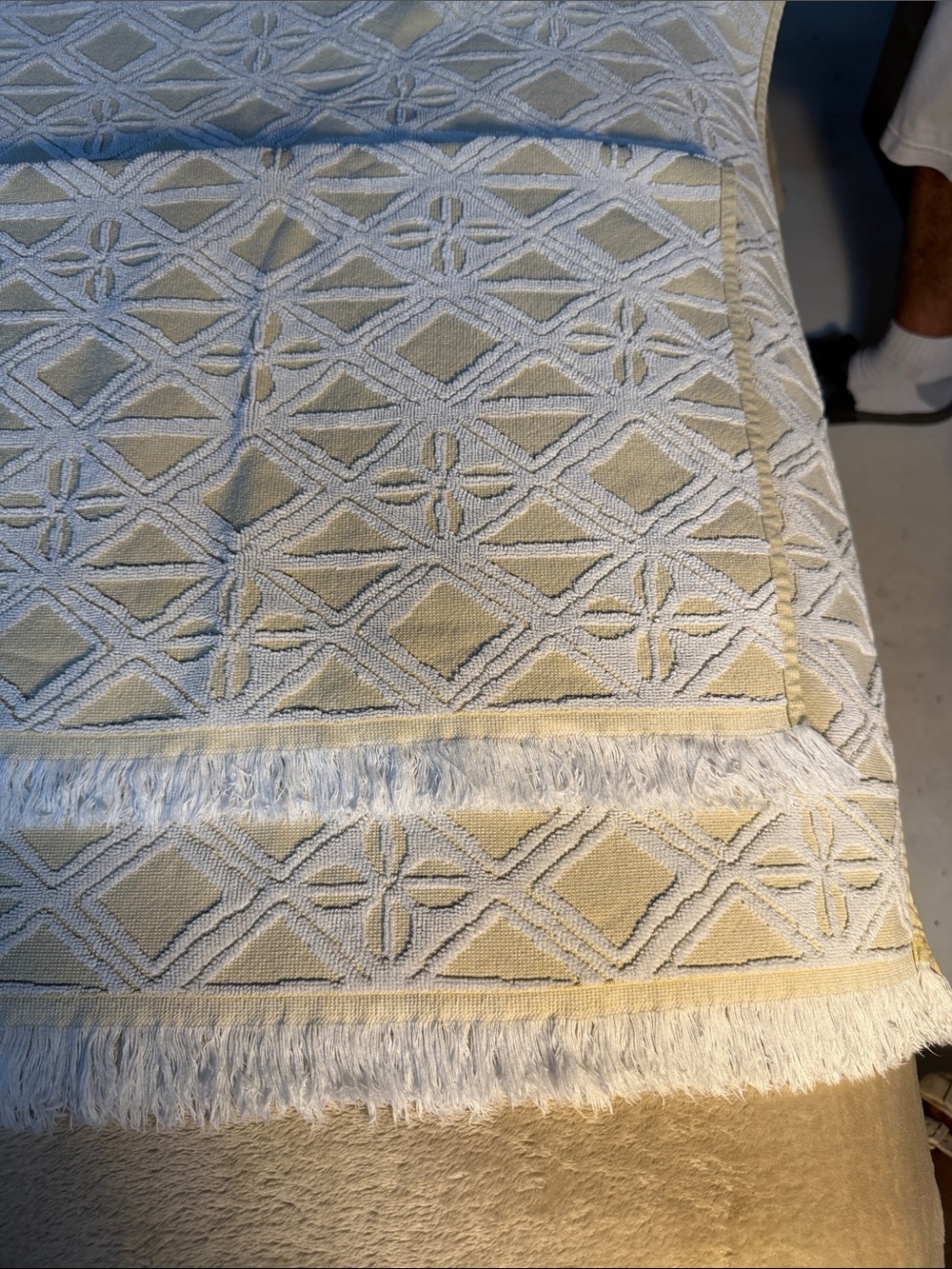 World Market 100%Cotton Textured Diamond Fringe in Cream & White towel set Boho